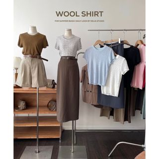 1186 áo len cộc tay trơn viền cổ