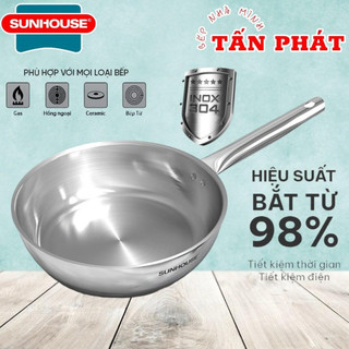 Chảo inox 304 bếp từ SUNHOUSE size 16-18-20-24-26cm dùng trên mọi loại bếp