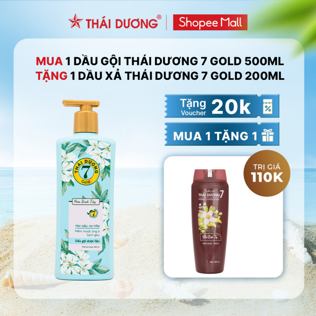[Sale Tháng 2] Mua Dầu gội dược liệu Thái Dương 7 GOLD Bưởi tây 500ml tặng Dầu xả Thái Dương 7 Hoa Bưởi Tây 200ml
