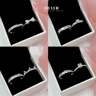 Tổng hợp nhẫn đôi bạc CHY SILVER đính đá tặng kèm box như ảnh