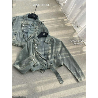 Áo khoác jean cổ vest khóa kéo, áo khoác jean nữ VIENS STORE