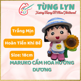 Tượng thạch cao maruko cầm hoa hướng dương, size 18cm kèm màu và cọ, tượng thạch cao tùng lyn