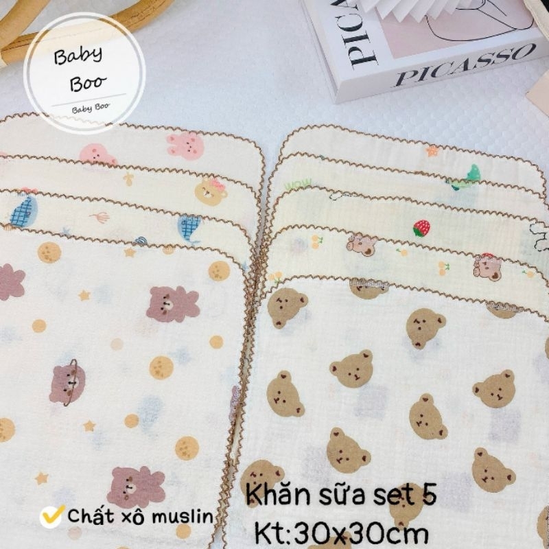 set 5 khăn muslin cho bé