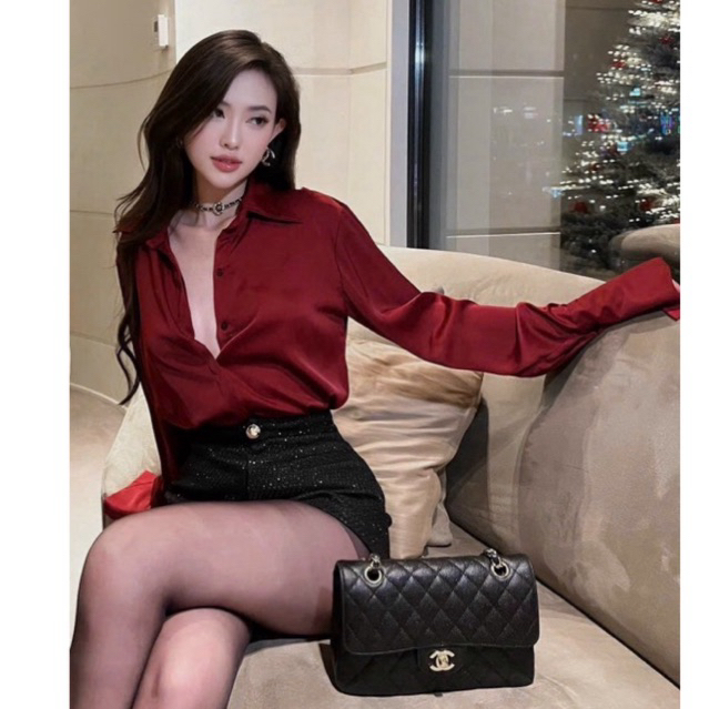 Áo sơ mi nữ Lụa Ngọc, áo sơ mi lụa trơn tay dài suông rộng ống tay loe | BigBuy360 - bigbuy360.vn