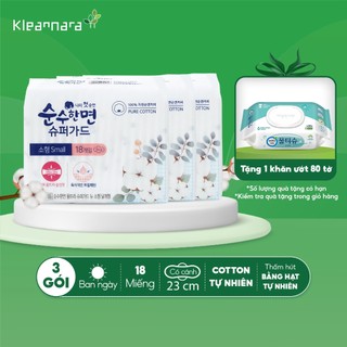 Combo 3 gói băng vệ sinh Kleannara Soonsoohan Hàn Quốc siêu mỏng ban ngày size S 23cm - 18 miếng/gói