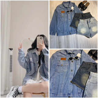 Áo Khoác Jean phom rộng Áo jean crop top dành cho nữ