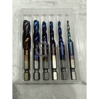 Bộ 6 mũi khoan taro | mũi khoan taro tạo ren đầu lục giác bộ 6 cây TinhTools thép HSS phủ titan dùng để tạo ren Titanium