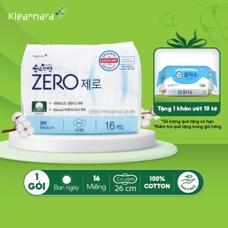 Băng vệ sinh Kleannara Zero Hàn Quốc siêu êm thoáng ban ngày size M 26cm - 16 miếng có cánh