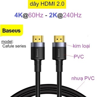 Cáp HDMI 2.0 Baseus cafule hỗ trợ độ phân giải 4K@60Hz 2K@240Hz 1080P@240Hz băng thông 18Gbps