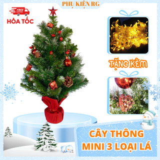 Cây thông Noel mini 3 loại lá để bàn nhiều Size (45-60-75cm) full phụ kiện trang trí giáng sinh dễ thương