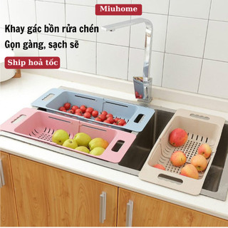 Khay gác bồn rửa chén, Rổ chậu khay úp bát đựng trái cây ráo nước gấp gọn thông minh - Miu Home