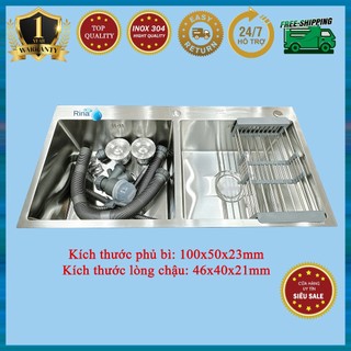 Chậu size lớn bồn chậu rửa chén đúc 100x50cm rina c03 inoxsus304 tặng hàng loại 1 chậu 2 ngăn lớn đều nhau tặng bộ xả ch