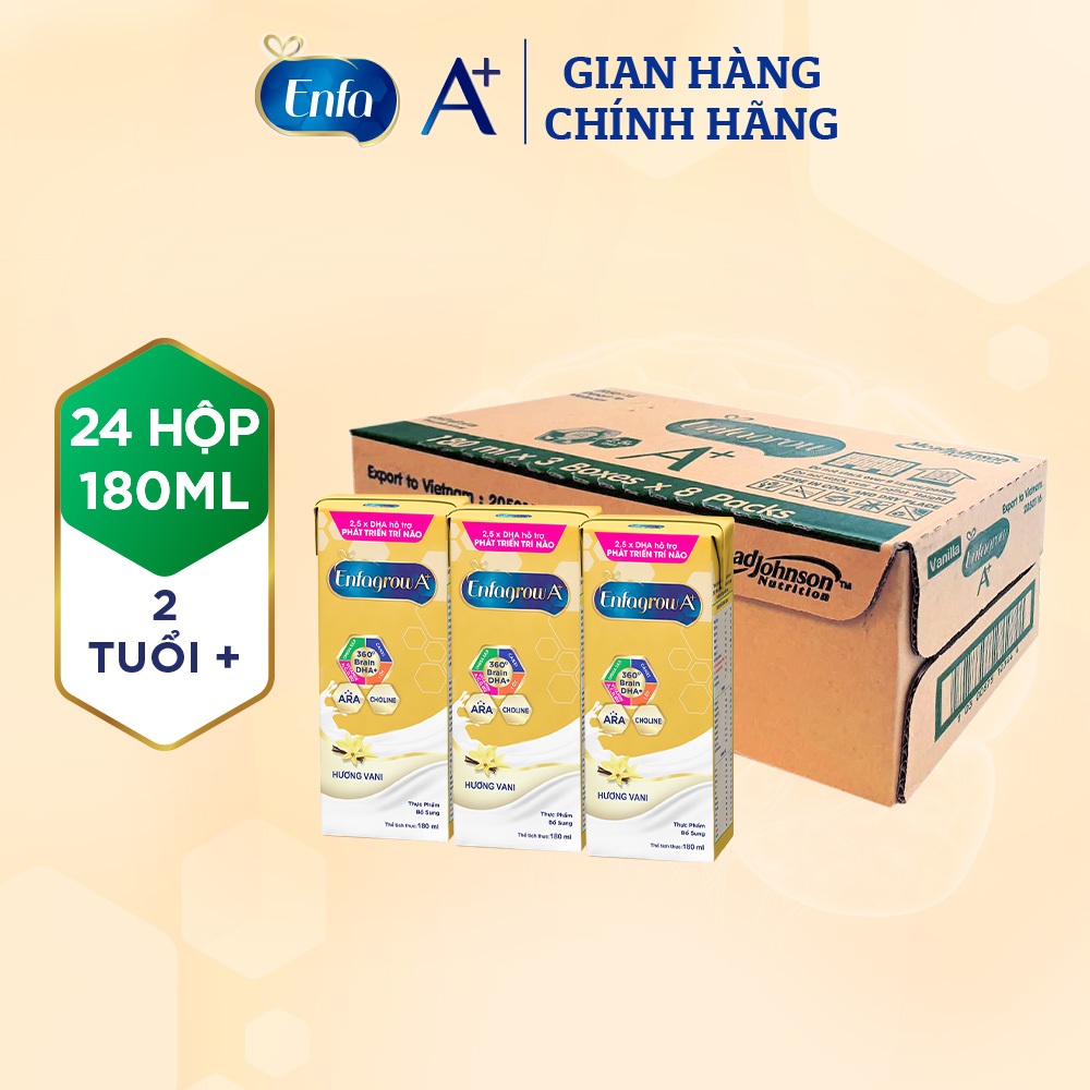 [MKB GIFT] Super Brand Day Thùng 24 hộp Sữa bột pha sẵn Enfagrow A+ 360° Brain DHA+ -Hộp 180ml