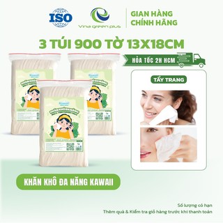 Combo 3 túi khăn khô Kawaii 900 tờ, khăn lau cho mẹ và bé, siêu mềm mịn, an toàn cho da nhạy cảm