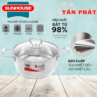Nồi inox 5 đáy SUNHOUSE SHG788 lẻ size 16-20-24cm dùng trên mọi loại bếp - chính hãng SUNHOUSE