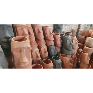 Chậu Moai đất nung đỏ 20×20×35