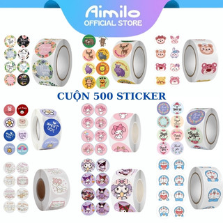  Aimilo Cuộn 500 miếng dán hoạt hình ngộ nghĩnh tem dán sticker thank you gói hàng quà tặng 