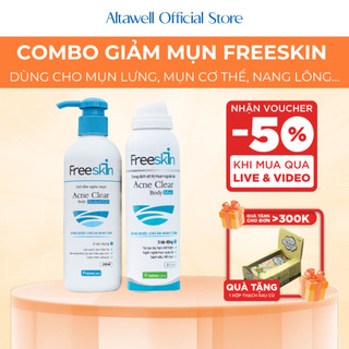 Combo Tắm + Xịt Mụn Cơ Thể Freeskin - Hỗ Trợ Giam Mụn, Mơ Thâm, Nang Lông, Tái Tạo Da Sau Mụn.