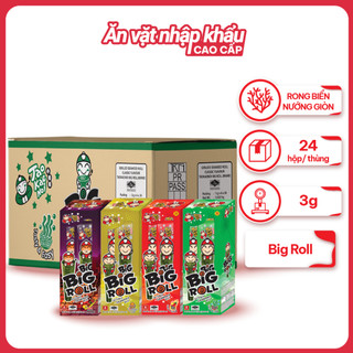 [MUA 1 THÙNG TẶNG 2 HỘP BIG SHEET] Thùng Snack Rong Biển Taokaenoi BIG ROLL Nhiều Vị  (3g x 24 Hộp)