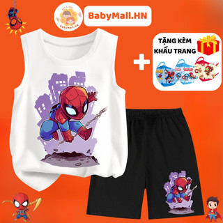 Bộ ba lỗ hình Người Nhện Spiderman bé trai BABYMALL, Set đồ bộ ba lỗ thun cho bé chất cotton mềm mịn