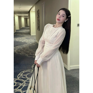 ĐẦM MIDI DẬP LY TAY VOAN VIỀN REN