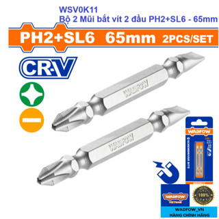 Wadfow - wsv0k11	bộ 2 mũi bắt vít 2 đầu ph2+sl6 65mm