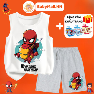 Bộ áo ba lỗ hình Người Nhện Spiderman bé trai BABYMALL, Set đồ bộ quần áo ba lỗ cho bé chất cotton