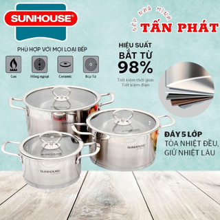 [tặng áo mưa] Bộ 3 Nồi Inox 5 Đáy SUNHOUSE MAMA SH784 Sử Dụng Trên Mọi Loại Bếp Cam Kết Hàng Chính Hãng SUNHOUSE