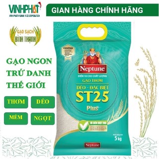 Gạo ST25 Plus Neptune túi 5kg - Gạo thơm thượng hạng, dẻo nhiều, mềm, ngọt, cơm không khô khi để nguội - food, thức ăn
