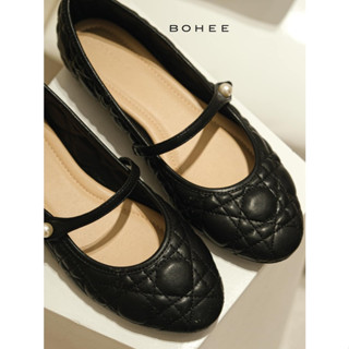 [ BOHEE ] Giày búp bê da PU dây cài 2 màu đen , be - GD66