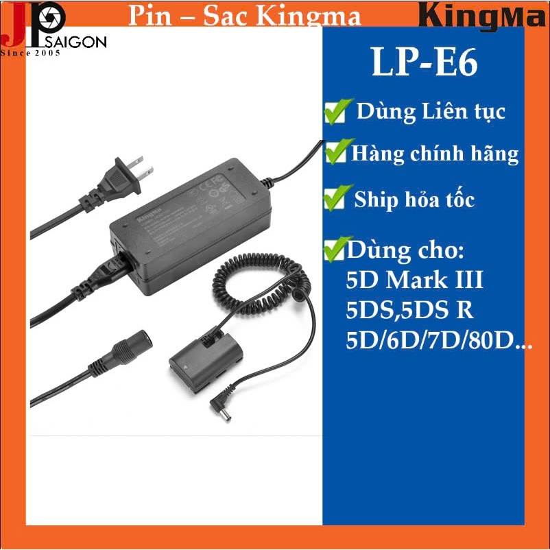 Bộ pin giả KingMa LP-E6 + Bộ chuyển đổi nguồn điện