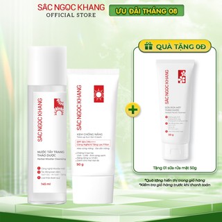 Combo chống nắng và làm dịu da SẮC NGỌC KHANG gồm Kem chống nắng 50g + Nước tẩy trang thảo dược 145ml