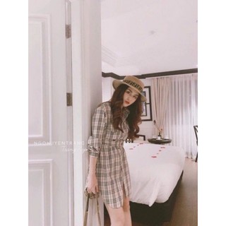 áo sơ mi nữ dài kẻ kèm đai lưng