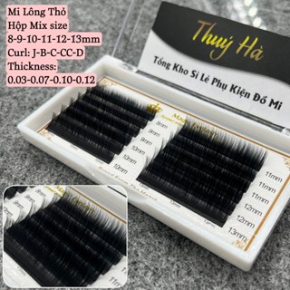 Mi khay Lông Thỏ Hộp Mix 8-13mm dày 0.03 -0.07-0.10-0.12 siêu mềm,nhẹ tự nhiên,bắt keo tốt / THÚY HÀ