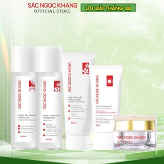 Combo dưỡng da 5 món [ Kem 30g+Sữa rửa mặt 100g+Nước tẩy trang + Nước hoa hồng+ Kem chống nắng 50g] Sắc Ngọc Khang