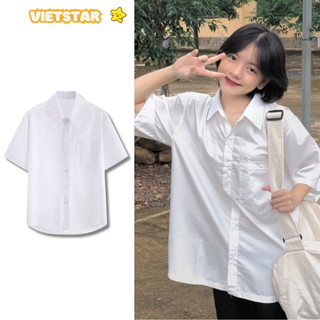 Áo Sơ Mi Trắng Tay Lỡ XINHQUEEN Kiểu Form Rộng Học Sinh Cá Tính Ulzzang