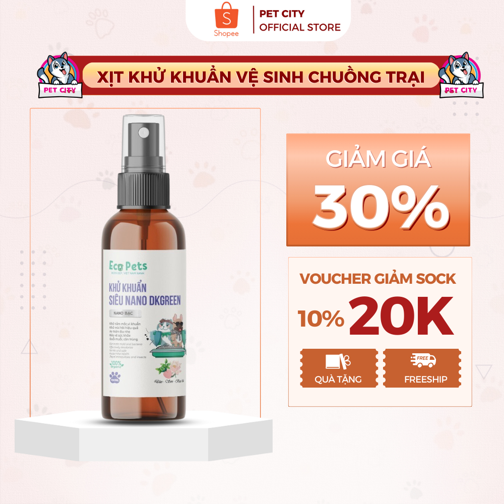 Xịt khử khuẩn siêu nano ECOPETS, khử mùi hôi, vệ sinh chuồng trại cho chó mèo 100ml và 500ml