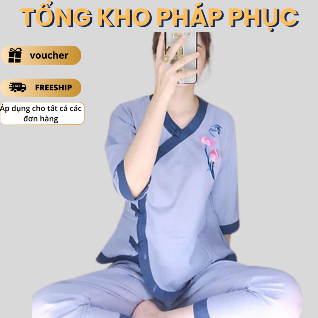 Đồ Lam Đi Chùa, Bộ Đi Chùa Nữ Tim Phối Vải Đẹp Mịn Thoáng Mát