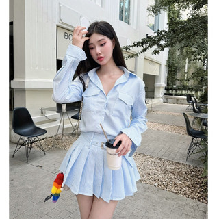 Set áo sơ mi váy mini xếp ly , By MeiMei