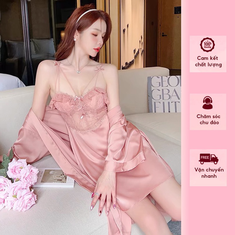 Váy ngủ lụa pha ren sexy quyến rũ, có đệm ngực hàng QC. Mã A5