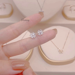Khuyên tai nữ bạc 999 cỏ bốn lá đính đá xi bạch kim xinh xắn | HARMONY ACCESSORIES K304
