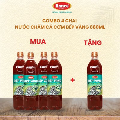 [Tặng 1 chai cùng loại] Combo 4 chai Nước chấm Cá Cơm Bếp Vàng siêu tiết kiệm 880ml tặng kèm 1 chai nước chấm 880ml