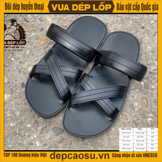 Dép cao su Nam Nữ 3 quai chéo màu đen thương hiệu VUA DÉP LỐP chính hãng, có bảo hành, ảnh thật, sẵn