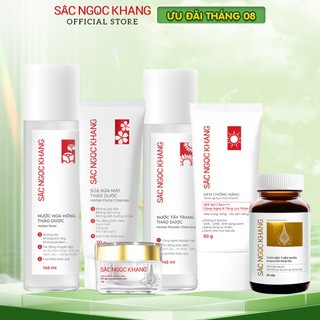 Bộ dưỡng da SẮC NGỌC KHANG giảm nám [viên uống vi tảo lục+kem10g+chống nắng+Sữa rửa mặt 50g+ nước hoa hồng+tẩy trang]