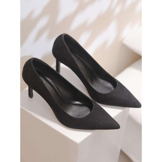    BOHEE   Giày cao gót nỉ màu đen - GD07 