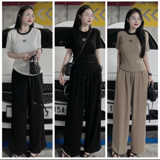 Bộ thun nữ ngắn tay quần ống xuông ngực thêu chữ MiuMiu, chất liệu thun tăm mềm mịn, đủ size từ 40-57kg