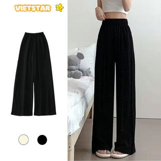 Quần ống rộng nữ vải tăm XINHQUEEN quần suông tăm lưng cao tôn dáng xinh co giãn cạp chun