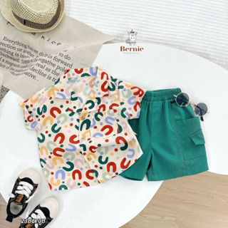 Set bộ sơ mi họa tiết hoa lá cho bé trai phong cách hàn quốc sành điệu đi biển đi chơi BERNIE