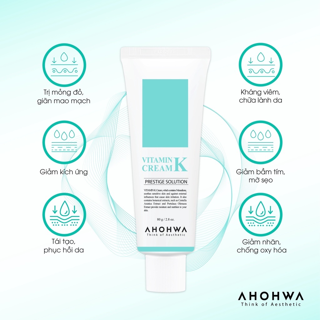 Kem Dưỡng Phục Hồi Ahohwa Vitamin K Cream - Phục Hồi Da Mỏng Đỏ, Giãn Mao Mạch, Làm Dịu Da, Mờ Sẹo
