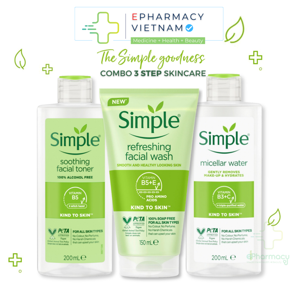 COMBO SIMPLE Tẩy trang + Sữa rửa mặt + Toner Simple (Bộ 03 món)